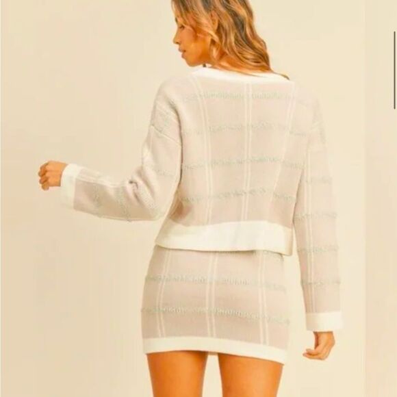 MABLE Plaid Button Down Sweater Cardigan and Mini Skirt - Picture 2 of 7